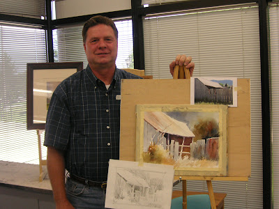 Roland Lee with watercolor demonstration painting at June 2007 workshop