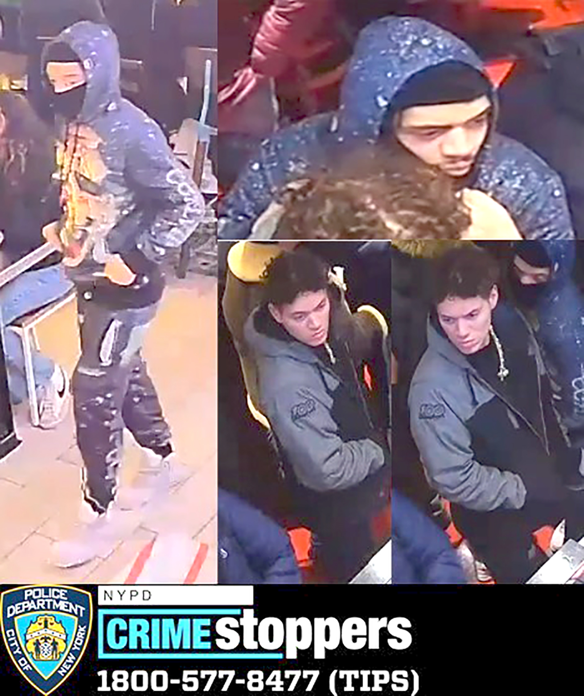 The NYPD is searching for two men in connection with the pepper spraying and stabbing of a man coming out of restaurant's restroom. -Photo by NYPD