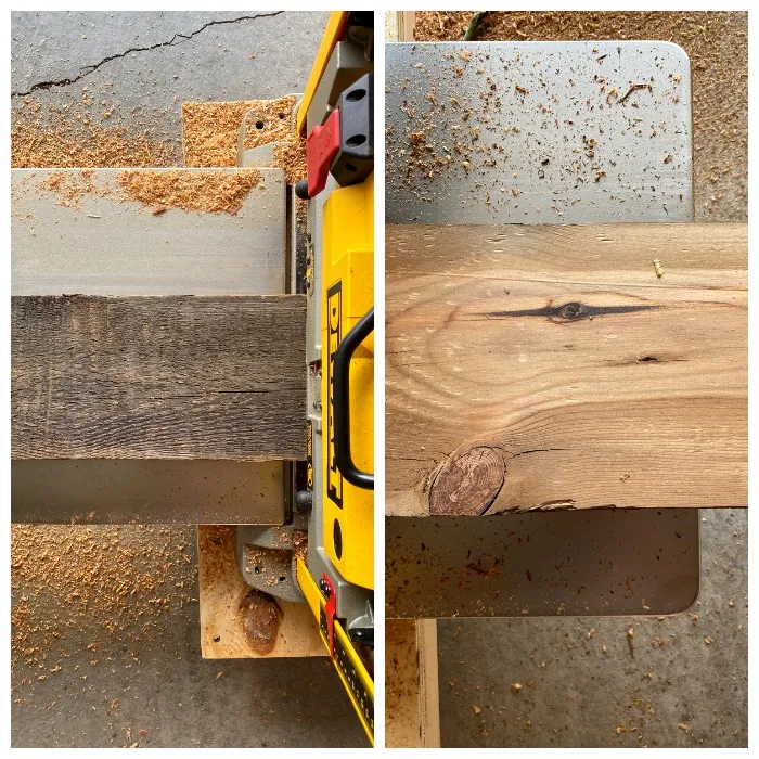 planing the wood before and after