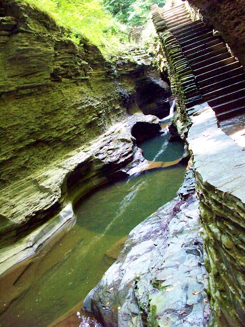 stone steps and a waterfall