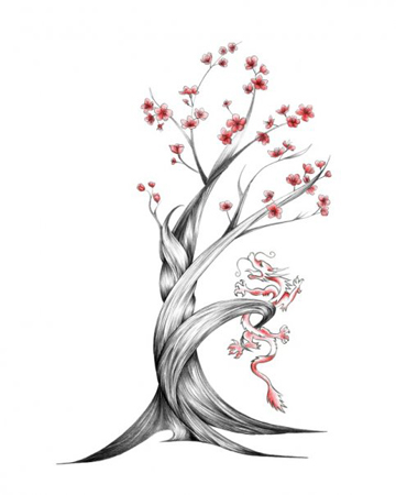 chinese cherry tree tattoo. cherry blossom tree tattoo.