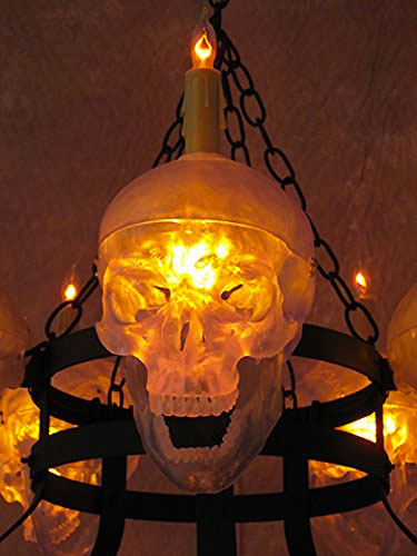 Skull Metal Chandelier With Five Clear Skulls Is Creepy Gaping-Jawed Skulls, Perfect For Halloween Event 