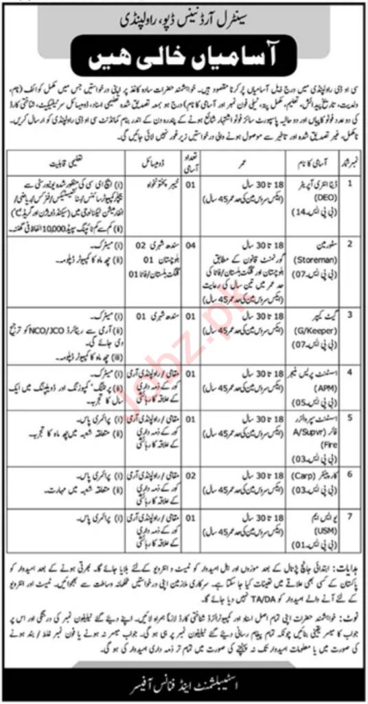 Latest Central Ordnance Depot COD Management Posts Rawalpindi 2023