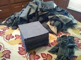 Ten pairs of jeans all cut up