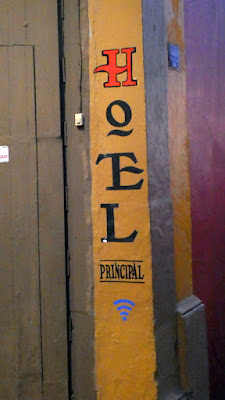 Oaxaca, Mexico - Hotel sign, typographical ligature of T & E