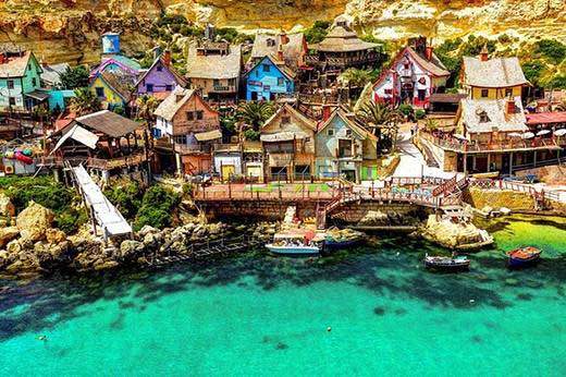 Popeye Village, North-west corner of the Mediterranean Island of Malta