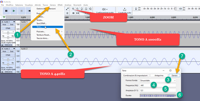 generare toni su audacity