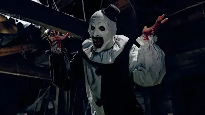 Terrifier 3 movie still featuring Art The clown