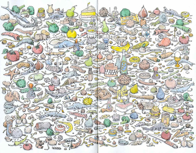 a Mattias Adolfsson drawing of many foods