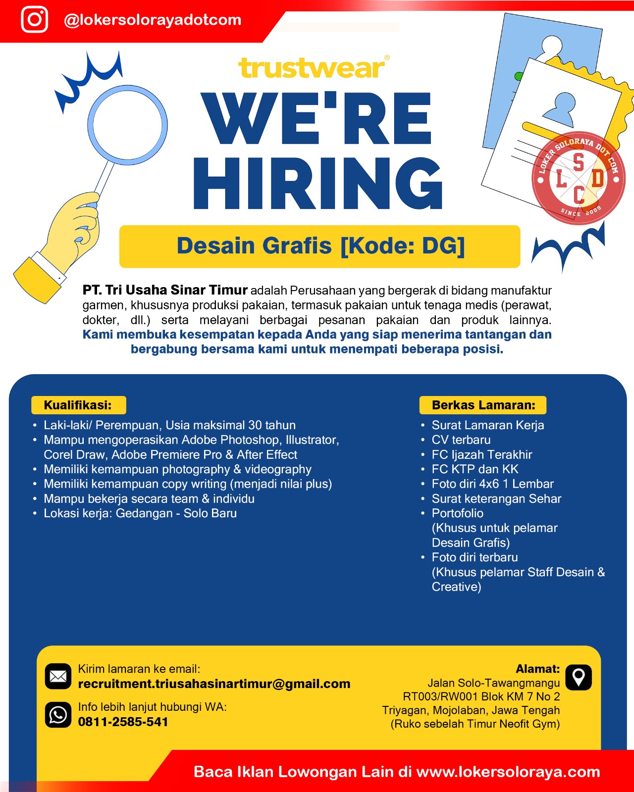 Loker Bulan Juli 2025 di PT Tri Usaha Sinar Timur Sukoharjo