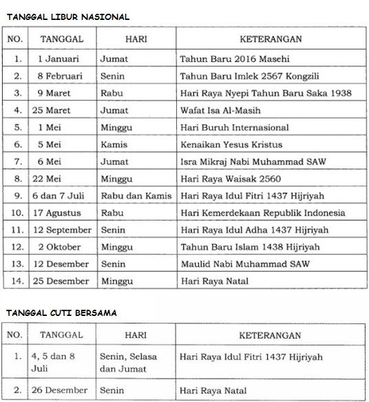 Kalender Daftar Hari Libur Nasional dan Jadwal Cuti 