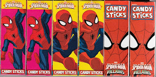 Front view of Ultimate Spider-Man Villains Candy Sticks boxes set three