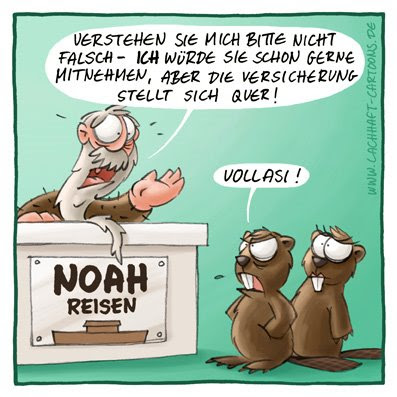 Arche Noah Biber Reiseunternehmen reisen Urlaub Ferien Weltuntergang Sintflut Versicherung Bürokratie Vollasi Cartoon Cartoons Witze witzig witzige lustige Bildwitze Bilderwitze Comic Zeichnungen lustig Karikatur Karikaturen Illustrationen Michael Mantel lachhaft Spaß Humor