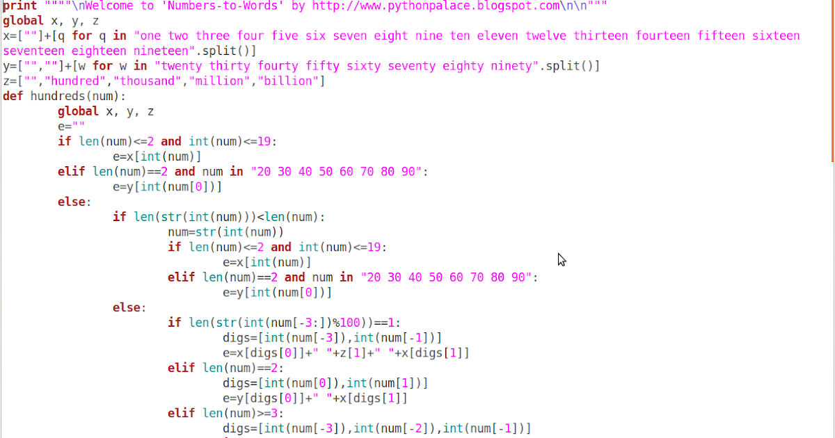 Python Palace Converting Numbers to Words using Python