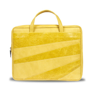 Gretchen Linear Leder Laptoptasche in Lemon Yellow