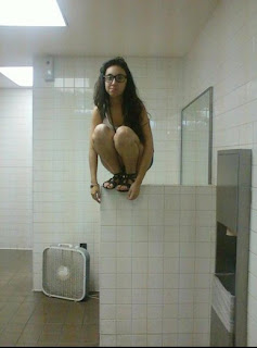 nerd chick owling public restroom