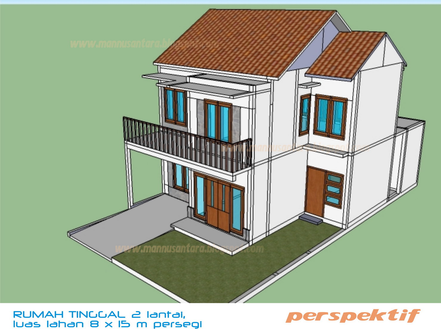 Desain Rumah Tinggal Dua Lantai Di Atas Lahan 8 X 15 Meter Persegi