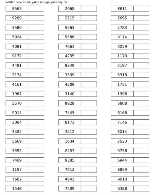 4. Sınıf, Matematik, En Yakın Onluğa Yuvarlama