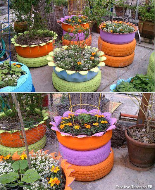 awesome flower pot ideas Recycled Tire Planters | 530 x 650