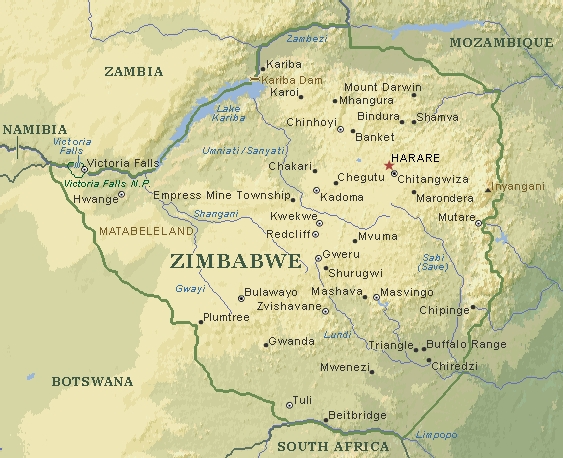 Zimbabwe - Heograpikal Maps ng Zimbabwe