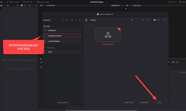 creare un nuovo database in davinci resolve