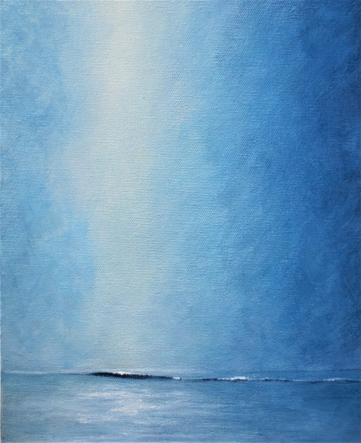 calm waters Into the Blue ocean acrylic painting minimalist semi abstract coastal style beach decor by Lisa Le Quelenec