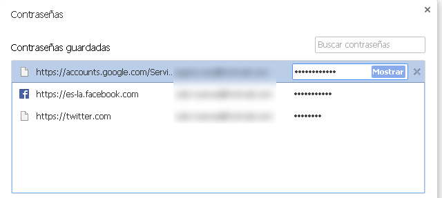 Administrar contraseñas del Google Chrome