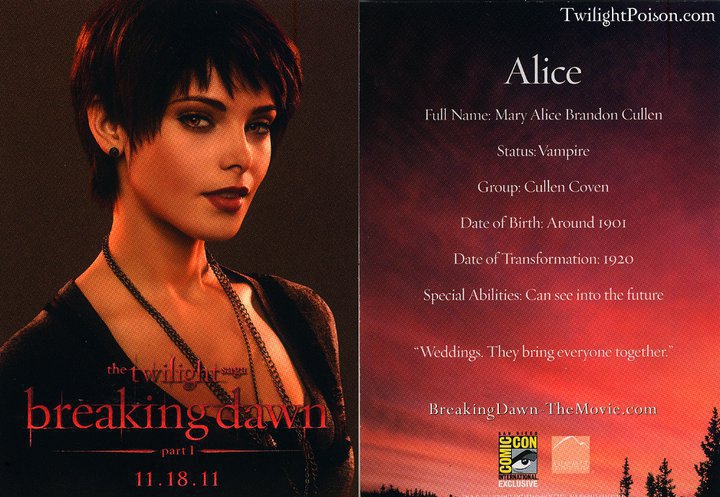 Alice Jasper Carlisle'Breaking Dawn' Character Cards Revealed