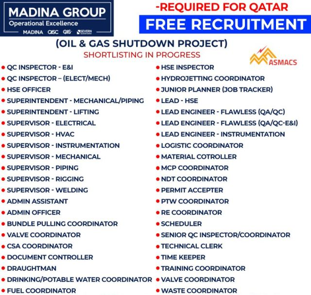 Free Recruitment – Oil & Gas Shutdown Project 2023