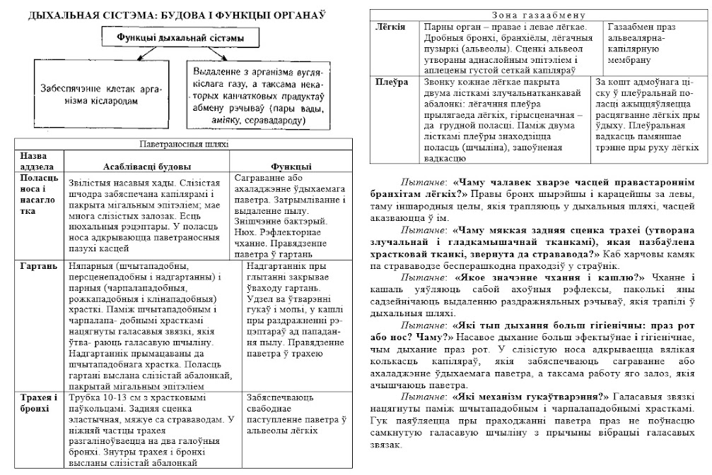 ДЫХАЛЬНАЯ СІСТЭМА: будова і функцыі органаў дыхання