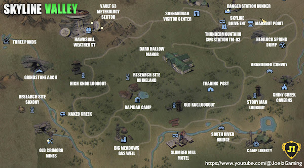 Skyline Valley Map with All Locations in Fallout 76