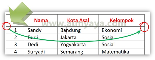  Gambar: Membuat garis border (double lines) pada garis border yang berada di bawah header (kepala) tabel microsoft word