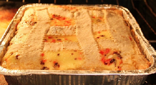 this is a ricotta Italian cheesecake called cassata made at Easter