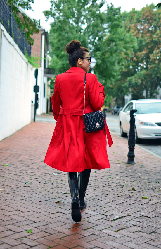Red trench coat 