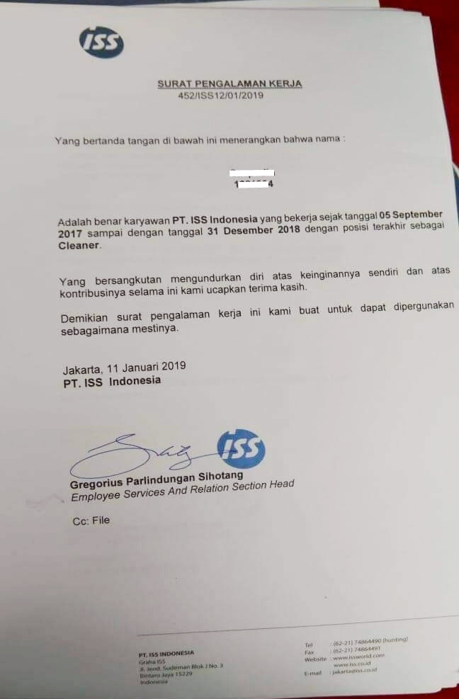 Contoh Paklaring Pt Iss Indonesia Surat Pengalaman Kerjanya Begini Lowongankerjacareer Com