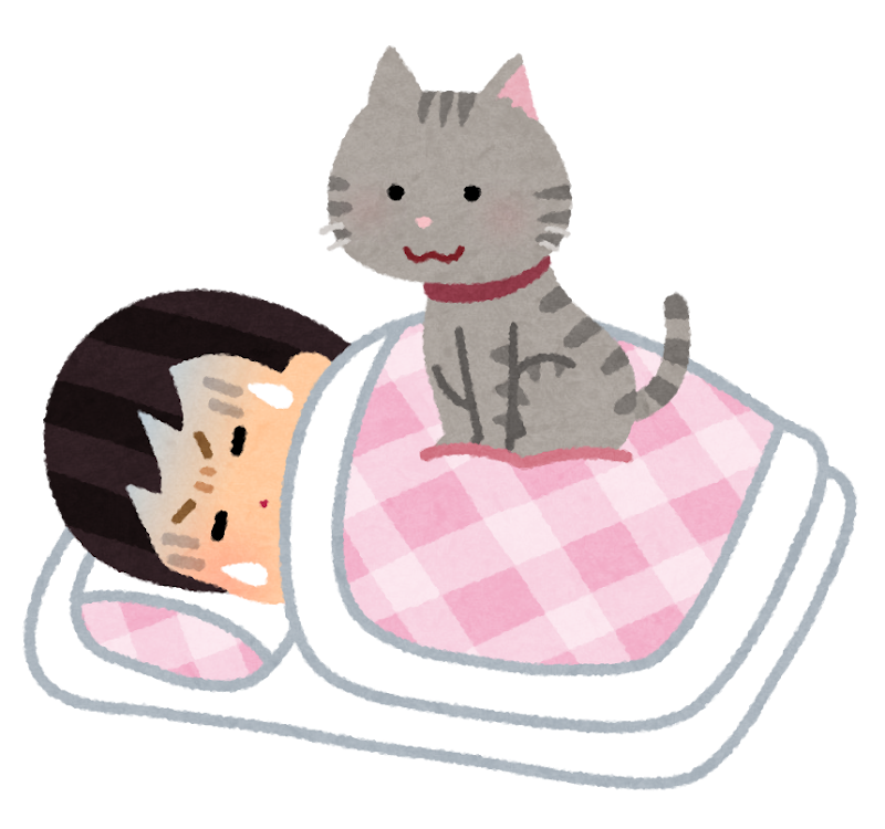 睡眠中に猫に乗られる人のイラスト 女性 かわいいフリー素材集 いらすとや