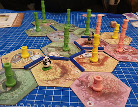 Takenoko gameplay table board set up bamboo plant growing