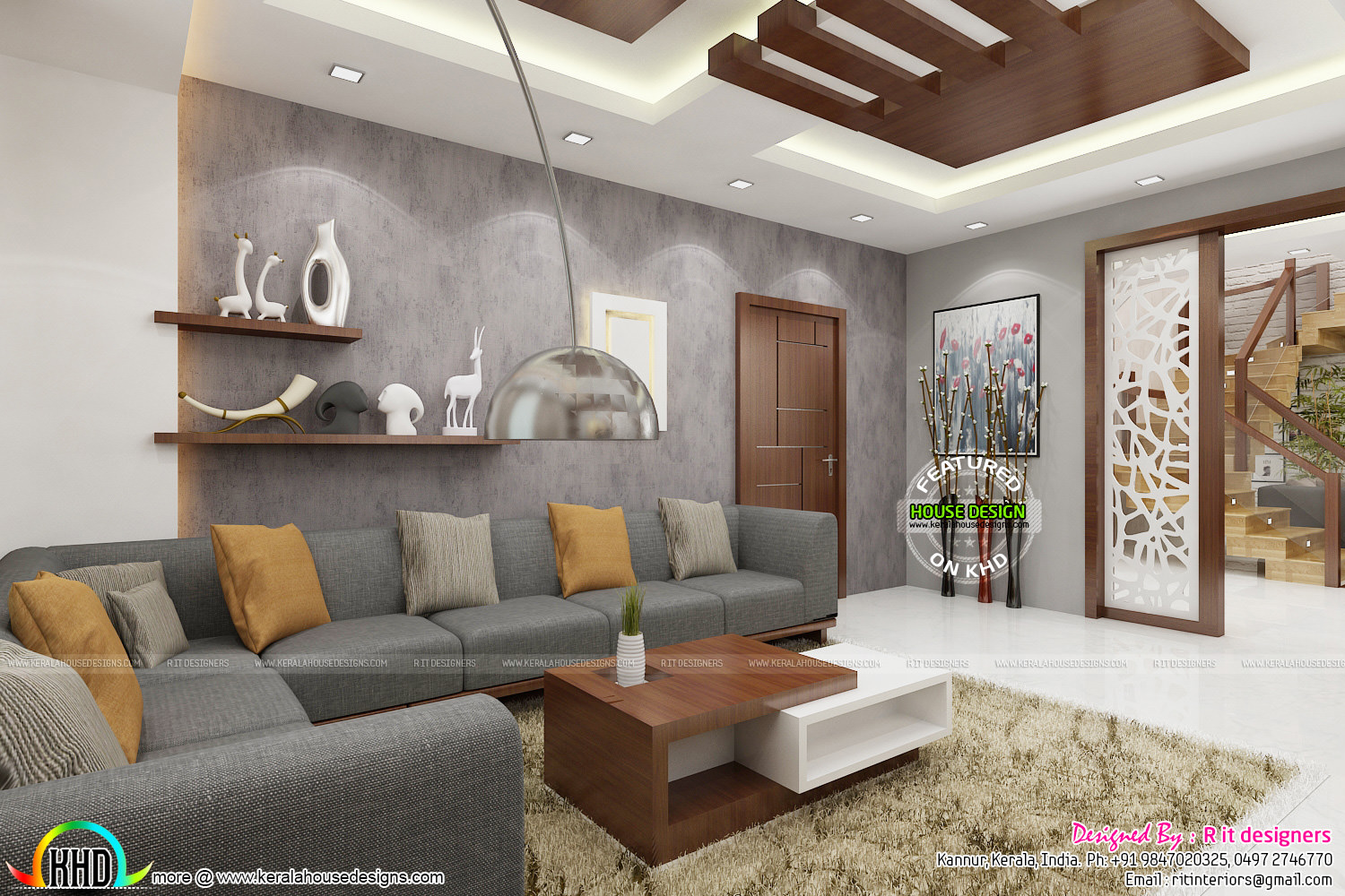 Posh living room interior - Kerala home design and floor plans