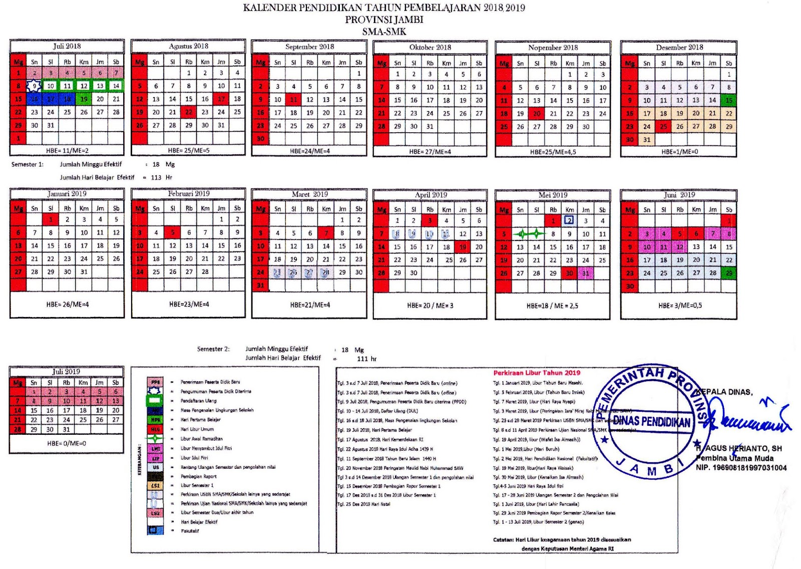 Kalender Pendidikan Tahun Ajaran 2018 2019 Provinsi Jambi Mata