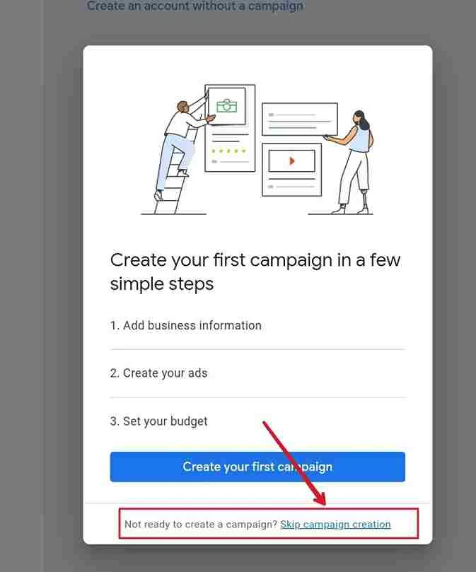 Click Skip campaign creation.