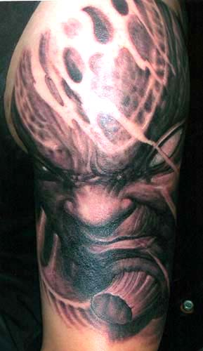 Demon tattoos commonly have very exaggerated features such as eyes and teeth