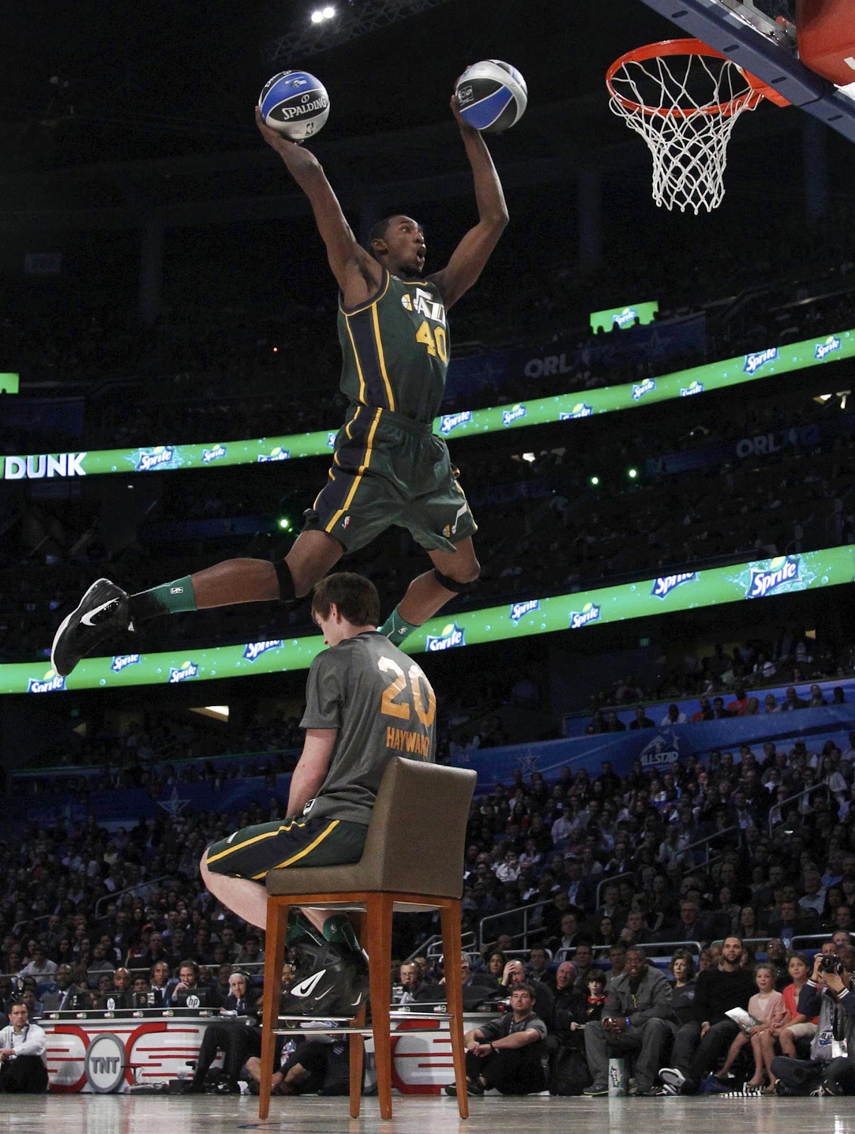 His 2nd round dunk with a jump over double alley-oop aided by teammate 