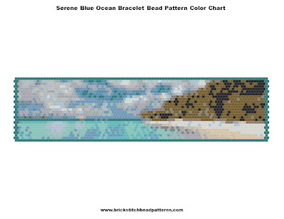 Free Serene Blue Ocean Landscape Art Bracelet Seed Bead Pattern Color Chart