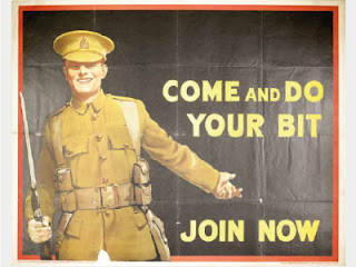 A World War 1 recruitment poster saying 'Come and do your bit. Join now'