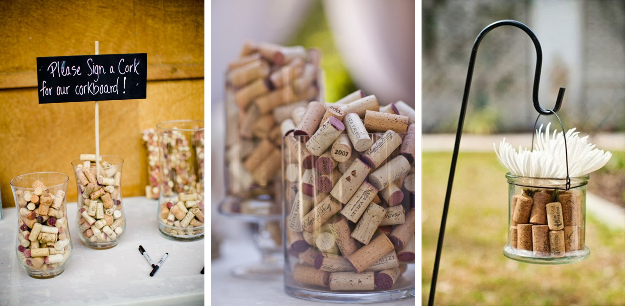 Ideas para decorar tu boda con corchos de vino: recipientes de cristal