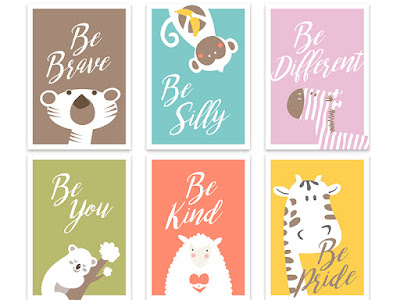 Mama Love Print Printable - BB房掛牆裝飾動物海報分享 免費下載 Nursey Poster Colorful Animals Free Printable Pack Download