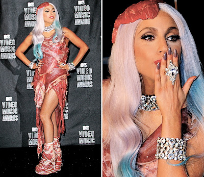 lady gaga meat dress images. lady gaga meat dress pictures.