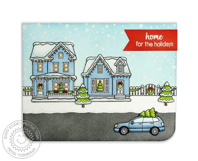 Sunny Studio Stamps: Christmas Home Neighborhood Home For The Holidays Card by Mendi Yoshikawa