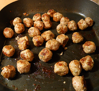 Meatballs Browning in Frying Pan