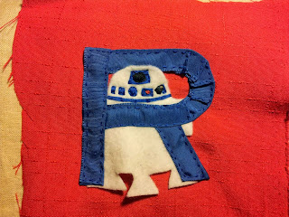 R for R2D2 early stages with just head and R embroidered